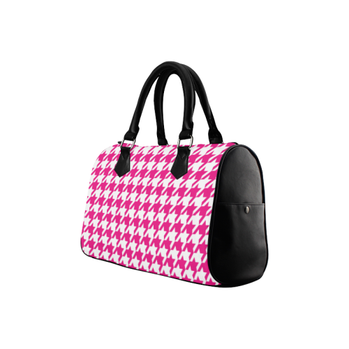 hot pink  and white houndstooth classic pattern Boston Handbag (Model 1621)