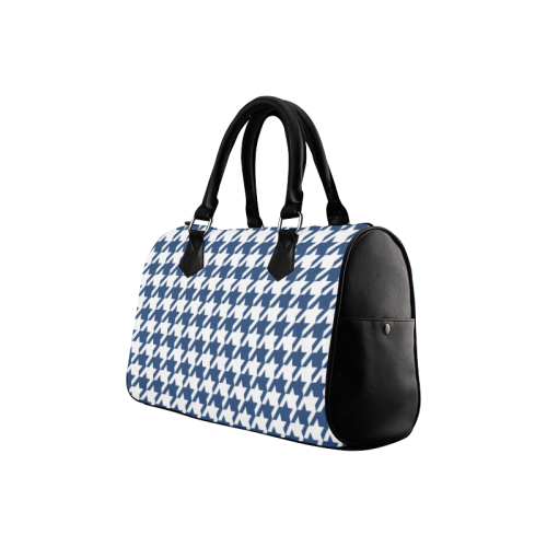 dark blue and white houndstooth classic pattern Boston Handbag (Model 1621)