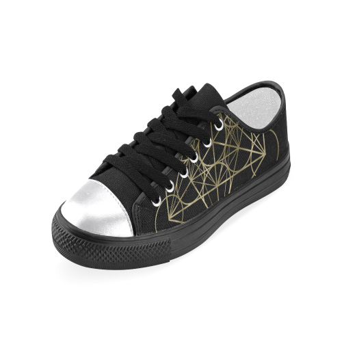 Metatrons Cube Pattern -black and gold Women's Classic Canvas Shoes (Model 018)