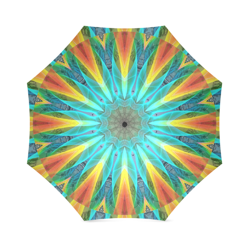 Aqua Gold Joy to the World Flowers, Zen Rainbow Foldable Umbrella (Model U01)