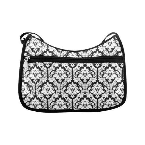 damask pattern black and white Crossbody Bags (Model 1616)