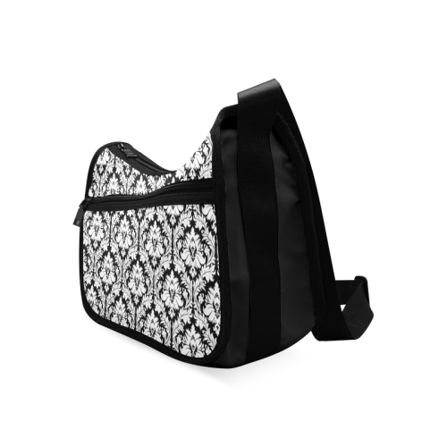 damask pattern black and white Crossbody Bags (Model 1616)