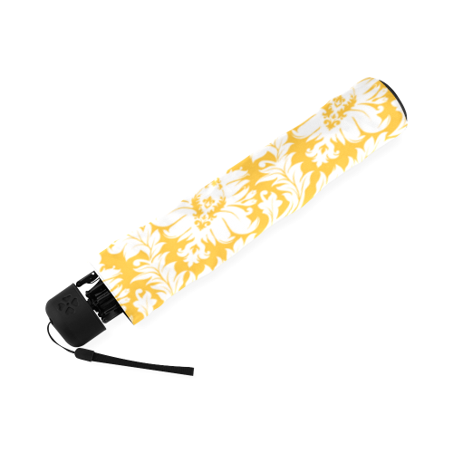 damask pattern sunny yellow and white Foldable Umbrella (Model U01)
