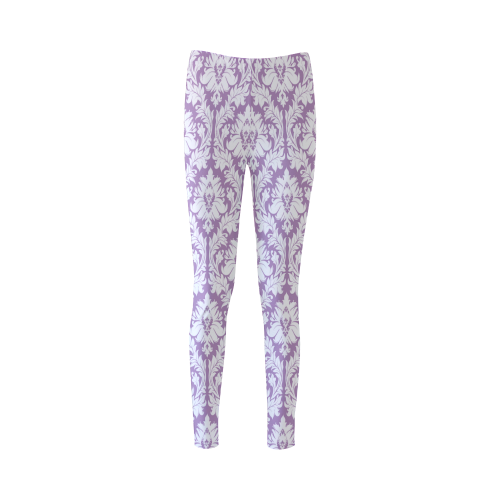 damask pattern lilac and white Cassandra Women's Leggings (Model L01)