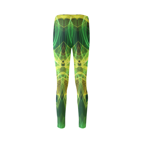 Bright green and yellow abstract art holding hands mandala slice Cassandra Women's Leggings (Model L01)