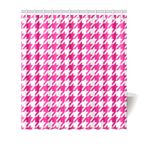hot pink  and white houndstooth classic pattern Shower Curtain 66"x72"