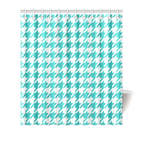 turquoise and white houndstooth classic pattern Shower Curtain 66"x72"