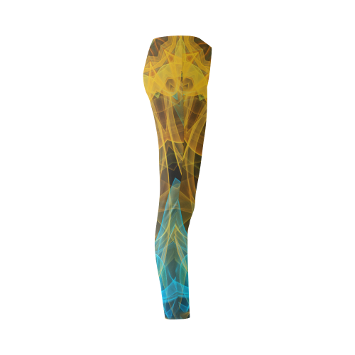 blue yellow sea star mandala slice abstract art Cassandra Women's Leggings (Model L01)