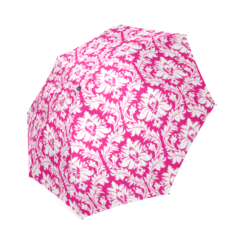 damask pattern hot pink and white Foldable Umbrella (Model U01)