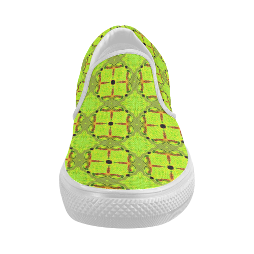 Lime Gold Geometric Squares Diamonds Women's Slip-on Canvas Shoes (Model 019)