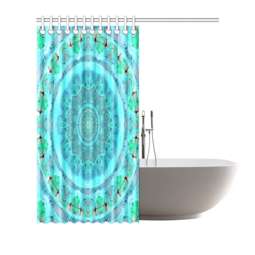 Teal Cyan Ocean Abstract Modern Lace Lattice Shower Curtain 66"x72"