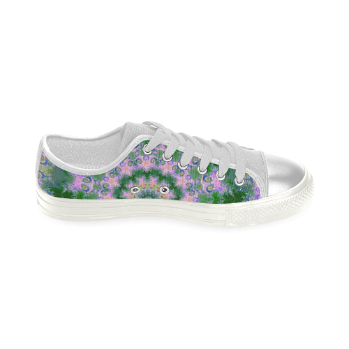 Rose Pink Green Explosion of Flowers Mandala Women's Classic Canvas Shoes (Model 018)