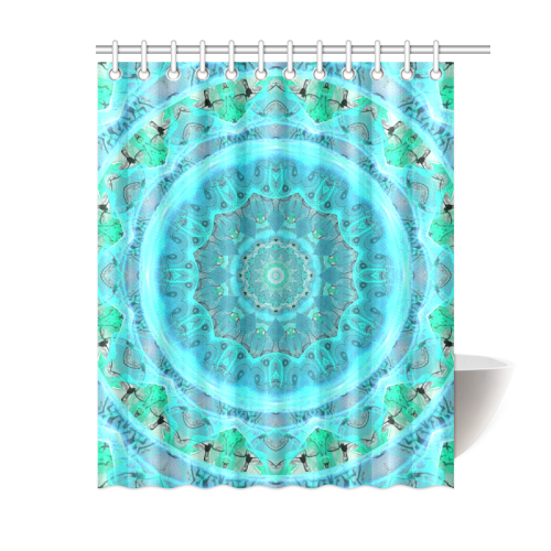 Teal Cyan Ocean Abstract Modern Lace Lattice Shower Curtain 60"x72"
