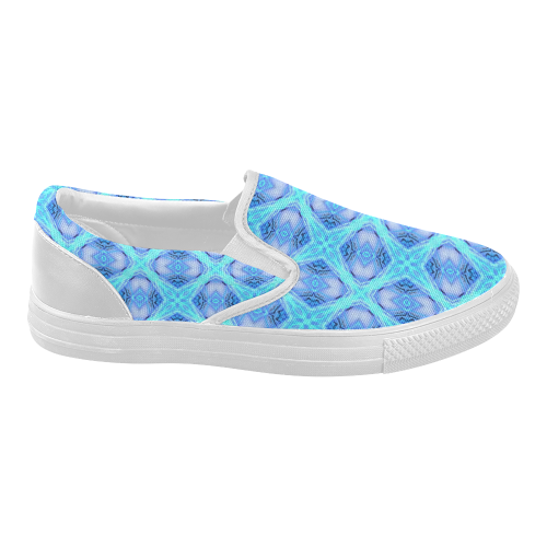 Abstract Circles Arches Lattice Aqua Blue Women's Slip-on Canvas Shoes (Model 019)