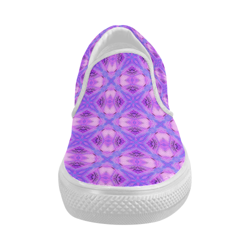 Vibrant Abstract Modern Violet Lavender Lattice Women's Slip-on Canvas Shoes (Model 019)