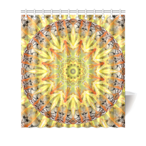Golden Feathers Orange Flames Abstract Lattice Shower Curtain 66"x72"