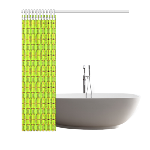 Lime Gold Geometric Squares Diamonds Shower Curtain 66"x72"