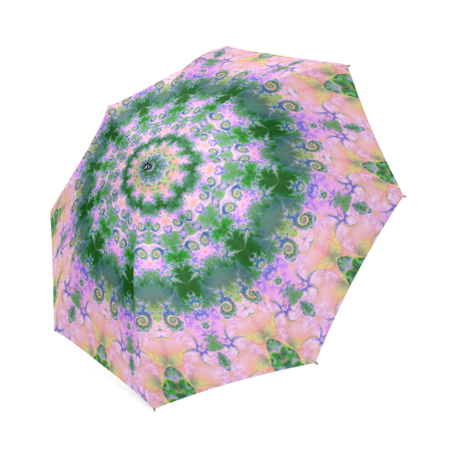 Rose Pink Green Explosion of Flowers Mandala Foldable Umbrella (Model U01)