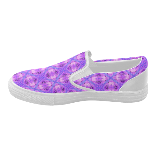 Vibrant Abstract Modern Violet Lavender Lattice Women's Slip-on Canvas Shoes (Model 019)