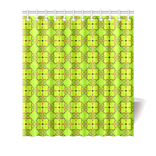 Lime Gold Geometric Squares Diamonds Shower Curtain 66"x72"