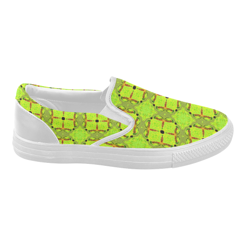 Lime Gold Geometric Squares Diamonds Women's Slip-on Canvas Shoes (Model 019)