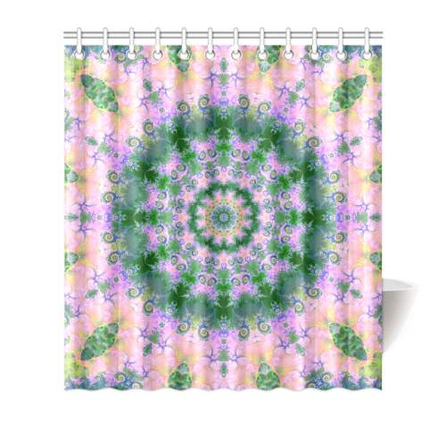 Rose Pink Green Explosion of Flowers Mandala Shower Curtain 66"x72"