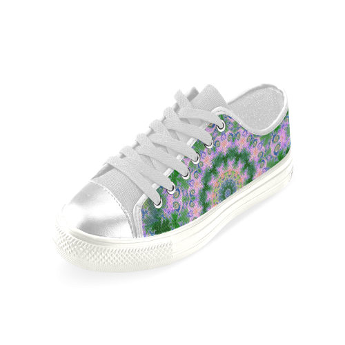 Rose Pink Green Explosion of Flowers Mandala Women's Classic Canvas Shoes (Model 018)