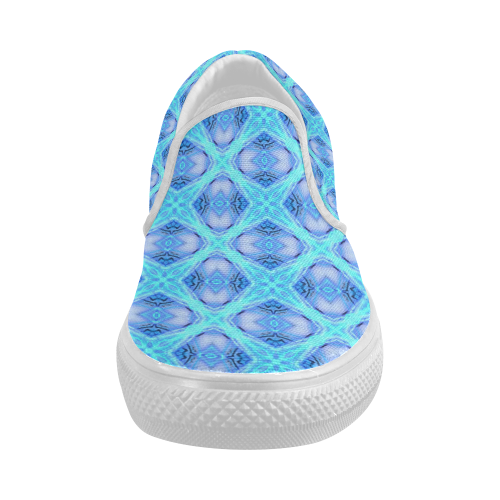 Abstract Circles Arches Lattice Aqua Blue Women's Slip-on Canvas Shoes (Model 019)