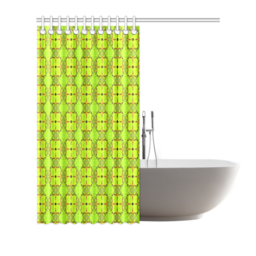 Lime Gold Geometric Squares Diamonds Shower Curtain 66"x72"