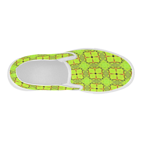 Lime Gold Geometric Squares Diamonds Women's Slip-on Canvas Shoes (Model 019)