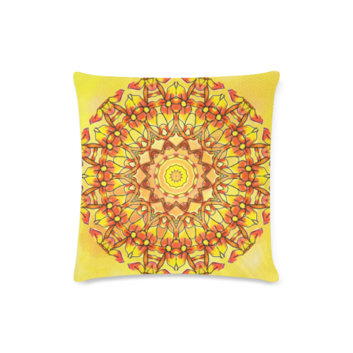 Orange Yellow Sunflower Mandala Red Zendoodle Custom Zippered Pillow Case 16"x16" (one side)
