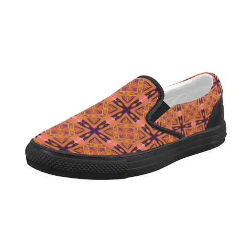 Peach Purple Abstract Moroccan Lattice Quilt Women's Slip-on Canvas Shoes (Model 019)