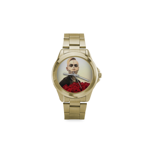 Skull Tux And Roses Photograph Custom Gilt Watch(Model 101)