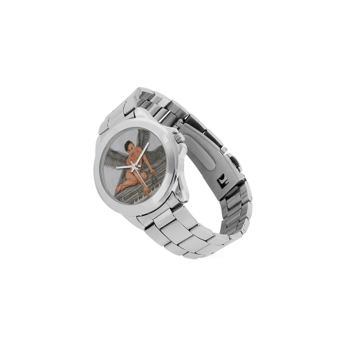 Angel And Piano Drawing Unisex Stainless Steel Watch(Model 103)