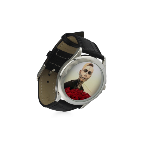 Skull Tux And Roses Photograph Women's Classic Leather Strap Watch(Model 203)