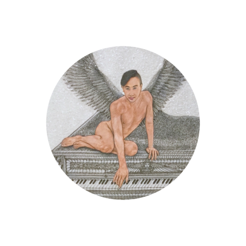 Angel And Piano Drawing Round Mousepad