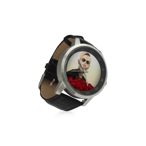 Skull Tux And Roses Photograph Unisex Stainless Steel Leather Strap Watch(Model 202)