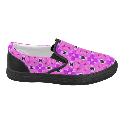 Circle Lattice of Floral Pink Violet Modern Quilt Women's Slip-on Canvas Shoes (Model 019)