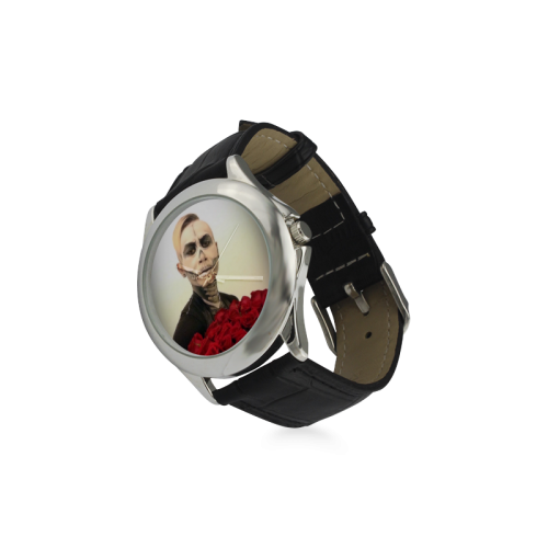 Skull Tux And Roses Photograph Women's Classic Leather Strap Watch(Model 203)