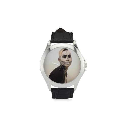 Skull And Tux Photograph Women's Classic Leather Strap Watch(Model 203)