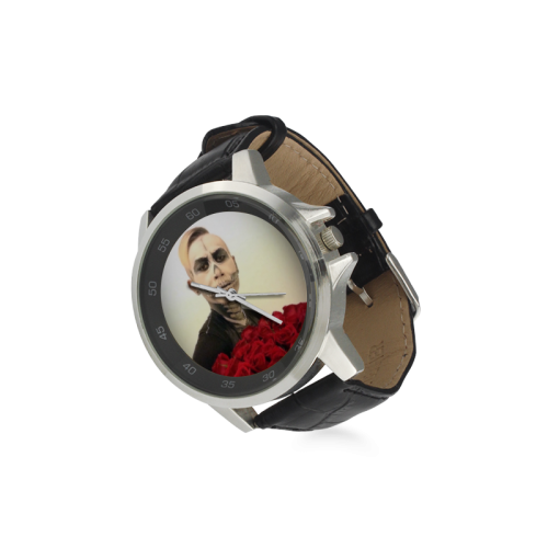 Skull Tux And Roses Photograph Unisex Stainless Steel Leather Strap Watch(Model 202)