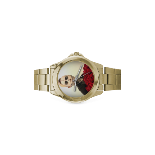 Skull Tux And Roses Photograph Custom Gilt Watch(Model 101)