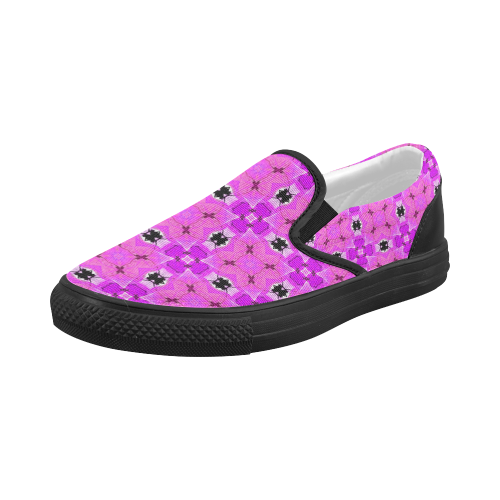 Circle Lattice of Floral Pink Violet Modern Quilt Women's Slip-on Canvas Shoes (Model 019)