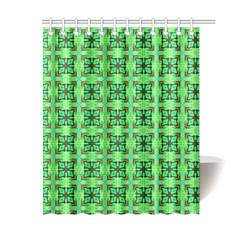 Green Gold Moroccan Lattice Diamonds Quilt Shower Curtain 60"x72"