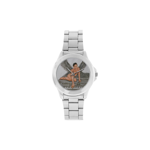 Angel And Piano Drawing Unisex Stainless Steel Watch(Model 103)