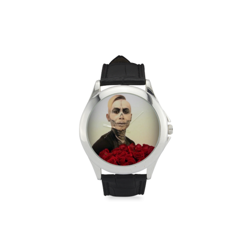 Skull Tux And Roses Photograph Women's Classic Leather Strap Watch(Model 203)