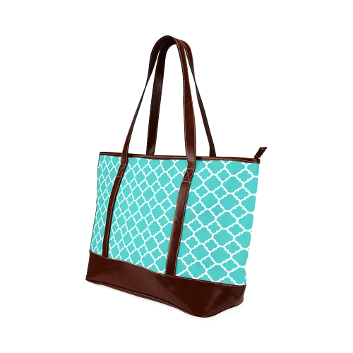 turquoise white quatrefoil classic pattern Tote Handbag (Model 1642)