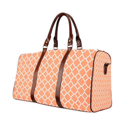 orange white quatrefoil classic pattern Waterproof Travel Bag/Large (Model 1639)