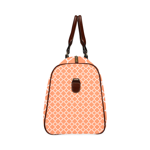 orange white quatrefoil classic pattern Waterproof Travel Bag/Large (Model 1639)