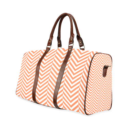 orange and white classic chevron pattern Waterproof Travel Bag/Large (Model 1639)